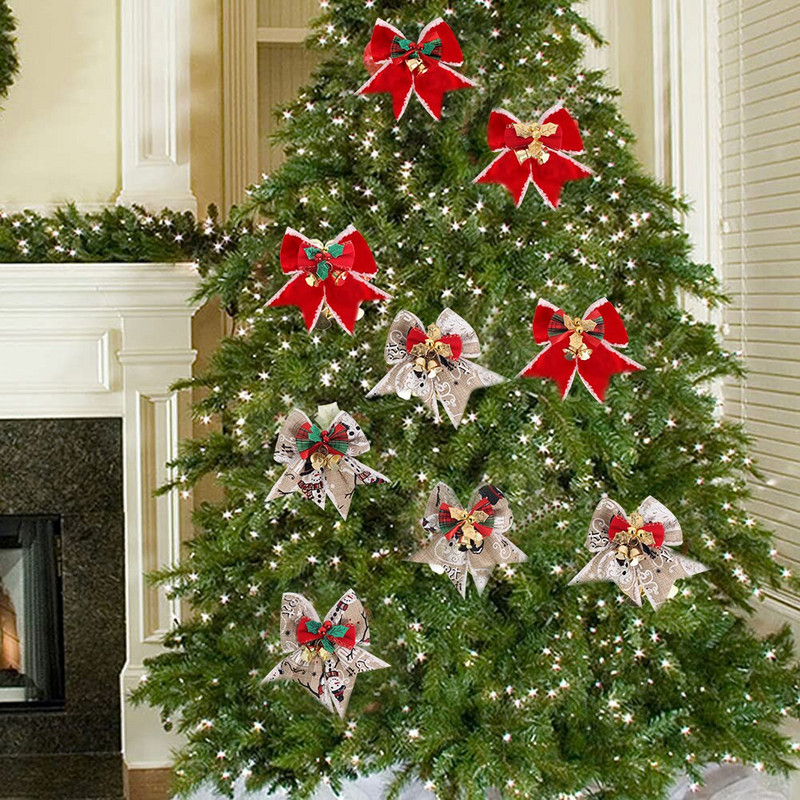 4kom/pak. Božićna vintage lanena vrpca s čvorom Ukrasi za božićno drvce Zvončaste mašne Dekoracija poklon kutije za kućnu zabavu