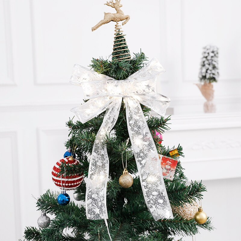 Velike božićne mašne od 35 cm, svjetleća mašna, zlatno-srebrna tiskana mašna s LED svjetlima, božićni obrtnički poklon, ukrasna mašna Navidad