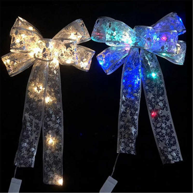 Velike božićne mašne od 35 cm, svjetleća mašna, zlatno-srebrna tiskana mašna s LED svjetlima, božićni obrtnički poklon, ukrasna mašna Navidad