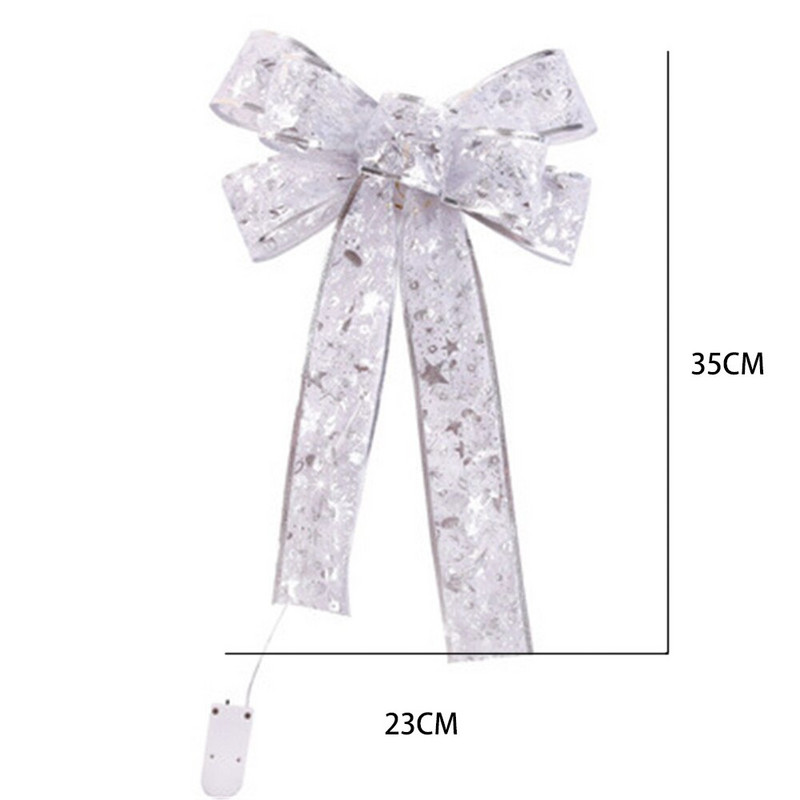 Velike božićne mašne od 35 cm, svjetleća mašna, zlatno-srebrna tiskana mašna s LED svjetlima, božićni obrtnički poklon, ukrasna mašna Navidad