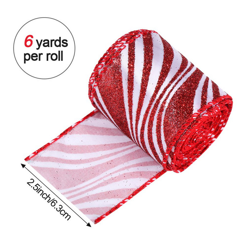 1 rola 25" x 6 jardi Božićna žičana rubna vrpca Ukrasi za božićno drvce Crvena i bijela vrpca Pribor za omatanje vrpce za rukotvorine