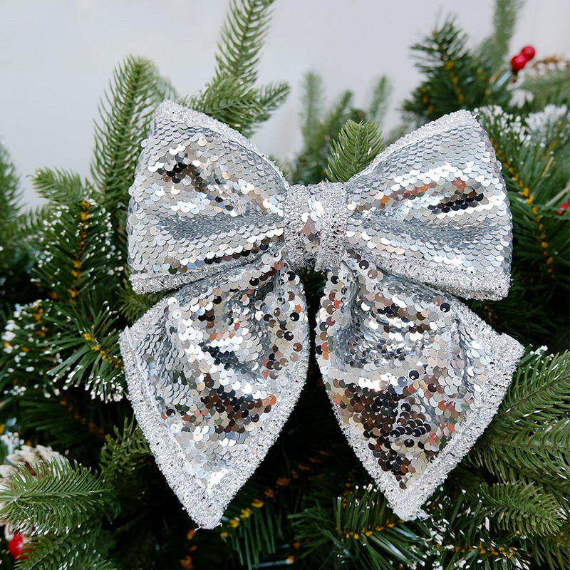 Velika svjetlucava božićna vrpca od crvenog zlata, mašna, ukras za božićno drvce, ručno rađen božićni ukras