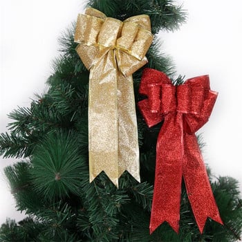 35 см голяма коледна лента с лък с блясък от плат Коледни декорации Златни червени лъкове за занаяти Орнаменти за коледно дърво