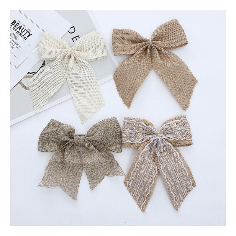 4 kom/lot Božićna mašna Bowknot Crafts Mala lanena mašna Božićni ukrasi za vjenčanje Mašna Dekoracija za dom Traka mašna