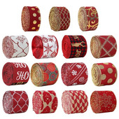 B0KB Лента за опаковане на подаръци Лента с жичен ръб за венци Ленти Коледен декор Направи си сам