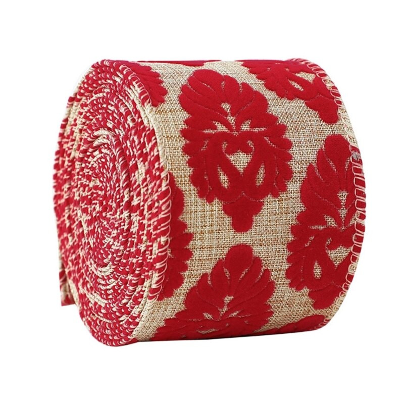 B0KB Лента за опаковане на подаръци Лента с жичен ръб за венци Ленти Коледен декор Направи си сам