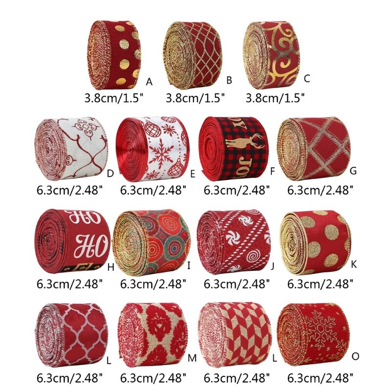 B0KB Лента за опаковане на подаръци Лента с жичен ръб за венци Ленти Коледен декор Направи си сам