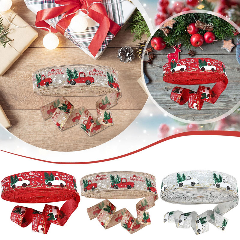 Diy Božićne lanene vrpce Mašna Zamatanje darova Ukrasne mašne Vrpce Božićna mašna Kamion Tiskana vrpca Lazo De Navidad Nova godina