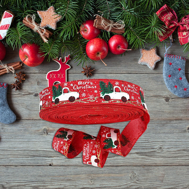 Diy Božićne lanene vrpce Mašna Zamatanje darova Ukrasne mašne Vrpce Božićna mašna Kamion Tiskana vrpca Lazo De Navidad Nova godina