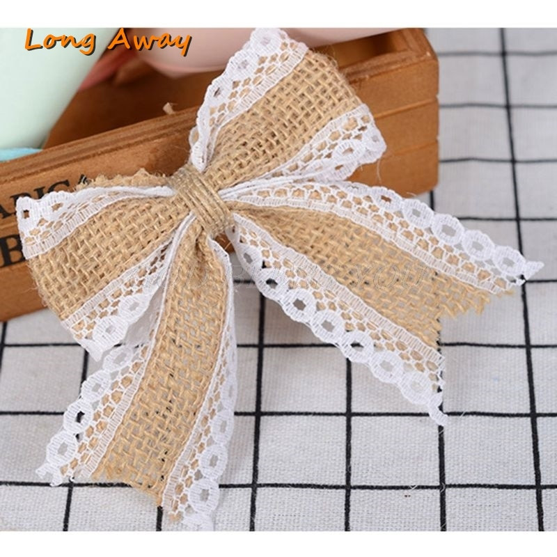 DIY Lihtne maalähedane kotiriie käsitöö džuudist kikilipsud, pitsist ääristud krohvitud kikisõlmed jõulupuu kaunistused õmblemine pulmakaunistus