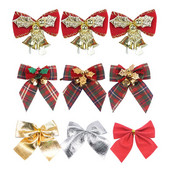 Papion roșu de Crăciun cu clopoțel de aur, brad de Crăciun, agățat, pandantiv, petrecere de Crăciun, bricolaj, agrafe de păr pentru copii, cadouri de revelion