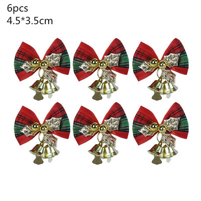 Papion roșu de Crăciun cu clopoțel de aur, brad de Crăciun, agățat, pandantiv, petrecere de Crăciun, bricolaj, agrafe de păr pentru copii, cadouri de revelion