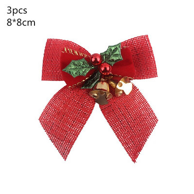 Papion roșu de Crăciun cu clopoțel de aur, brad de Crăciun, agățat, pandantiv, petrecere de Crăciun, bricolaj, agrafe de păr pentru copii, cadouri de revelion