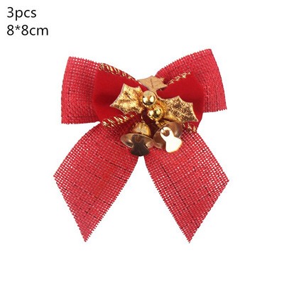 Papion roșu de Crăciun cu clopoțel de aur, brad de Crăciun, agățat, pandantiv, petrecere de Crăciun, bricolaj, agrafe de păr pentru copii, cadouri de revelion