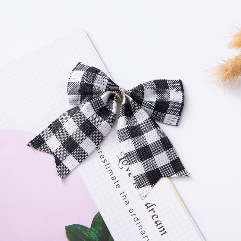 5 tk/pakk Jõulufestivali kaunistus vibu-sõlm Värviline ruuduline jõulupuu rippuvad vibud Kaunistused kingituste pakendamise tarvikud