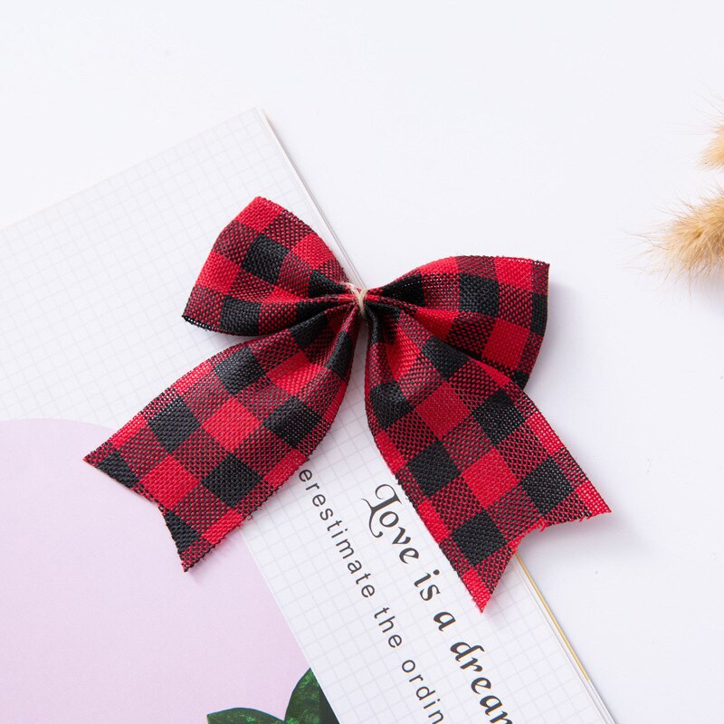 5 tk/pakk Jõulufestivali kaunistus vibu-sõlm Värviline ruuduline jõulupuu rippuvad vibud Kaunistused kingituste pakendamise tarvikud