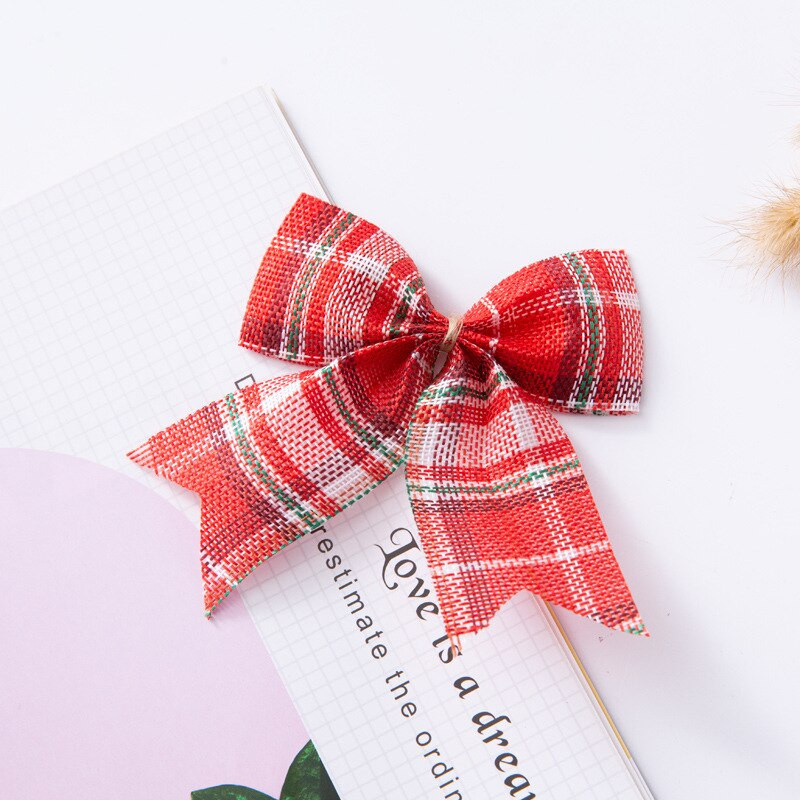 5 tk/pakk Jõulufestivali kaunistus vibu-sõlm Värviline ruuduline jõulupuu rippuvad vibud Kaunistused kingituste pakendamise tarvikud