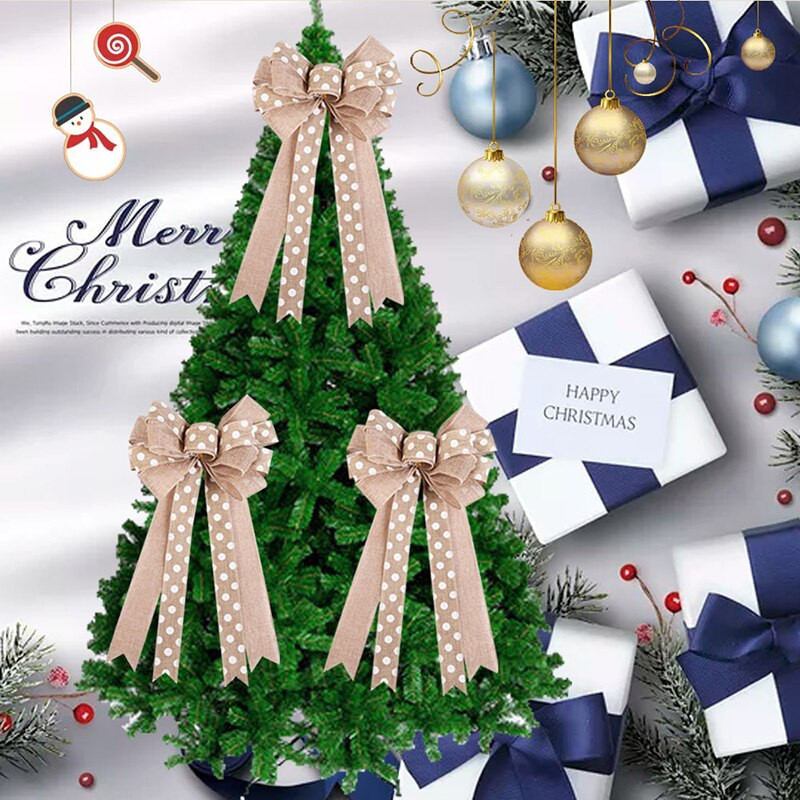 Lagre khaki valgete täppidega vibu jõulupuu kaunistused jõulupuu kaunistused kodu pulmadeks lint vibu vibu sõlme käsitöö