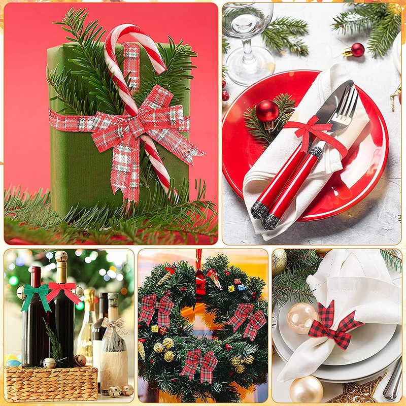 6 M/rulli juhtmega servaga jõululint Pühvli ruuduline lint DIY Bowknot jõulupuu kingituse kaunistus linasest võrest valmistatud käsitööpaelad