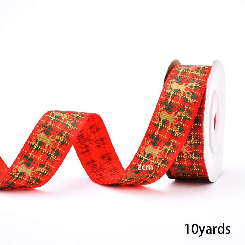 2 см широка коледна панделка с дължина 10 Y Дядо Коледа/Елен/Дърво Merry Xmas Crafts Опаковъчна панделка за Направи си сам венец, лък, доставка, подарък, декорация
