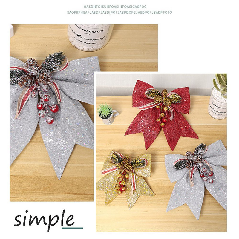 Velike 1 kom. Sjajne mašne Rukotvorine s vrpcom i visećim ukrasom za bor Božićna mašna Rekviziti za zabavu Dekoracija božićnog drvca