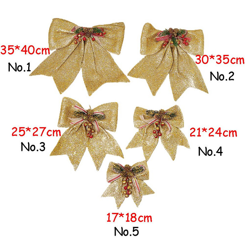 Velike 1 kom. Sjajne mašne Rukotvorine s vrpcom i visećim ukrasom za bor Božićna mašna Rekviziti za zabavu Dekoracija božićnog drvca