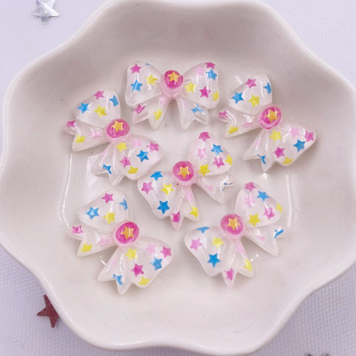 20PCS Resin Kawaii Colorful Glitter Star Bow Flatback Rhinestone Figurine Scrapbook Направи си сам Декор Аксесоари за дома Занаяти M12
