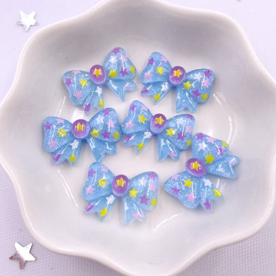 20PCS Resin Kawaii Colorful Glitter Star Bow Flatback Rhinestone Figurine Scrapbook Направи си сам Декор Аксесоари за дома Занаяти M12