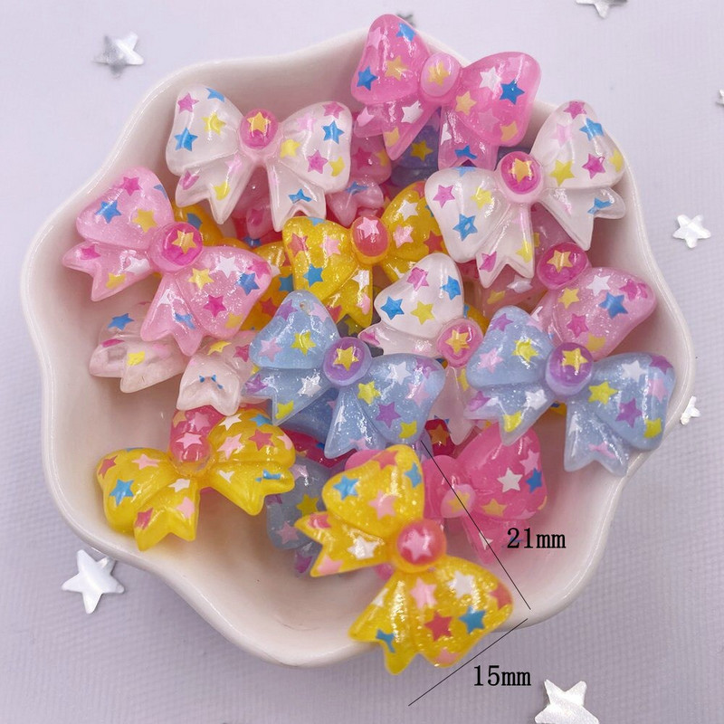 20PCS Resin Kawaii Colorful Glitter Star Bow Flatback Rhinestone Figurine Scrapbook Направи си сам Декор Аксесоари за дома Занаяти M12