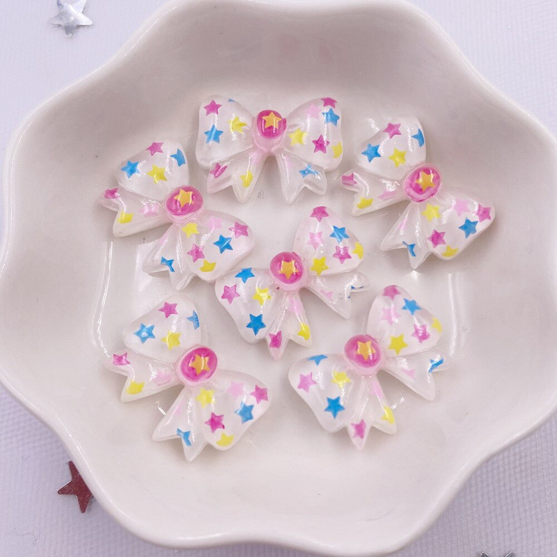 20PCS Resin Kawaii Colorful Glitter Star Bow Flatback Rhinestone Figurine Scrapbook Направи си сам Декор Аксесоари за дома Занаяти M12