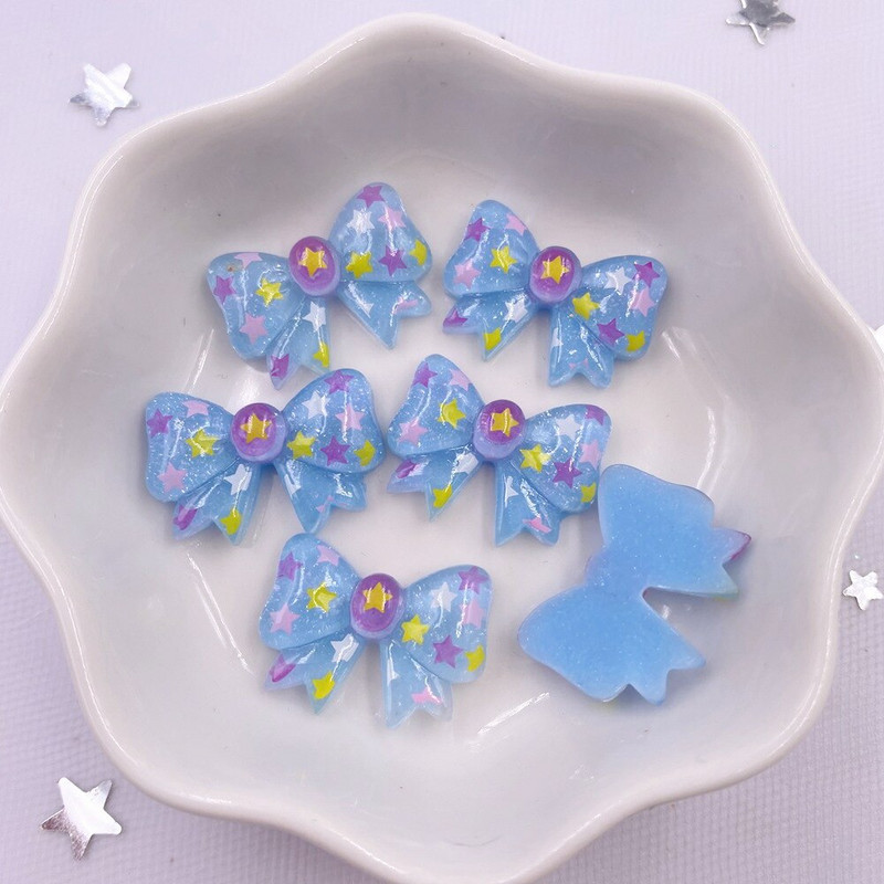 20PCS Resin Kawaii Colorful Glitter Star Bow Flatback Rhinestone Figurine Scrapbook Направи си сам Декор Аксесоари за дома Занаяти M12