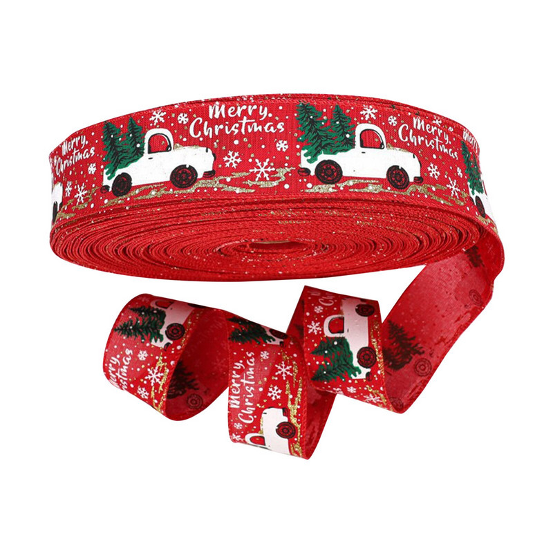 Panglici de pânză de Crăciun Decorare Crăciun Fericit Camion Pom de Crăciun Imprimare Arc Panglică de ambalare pentru cadouri Pandantiv brad de Crăciun