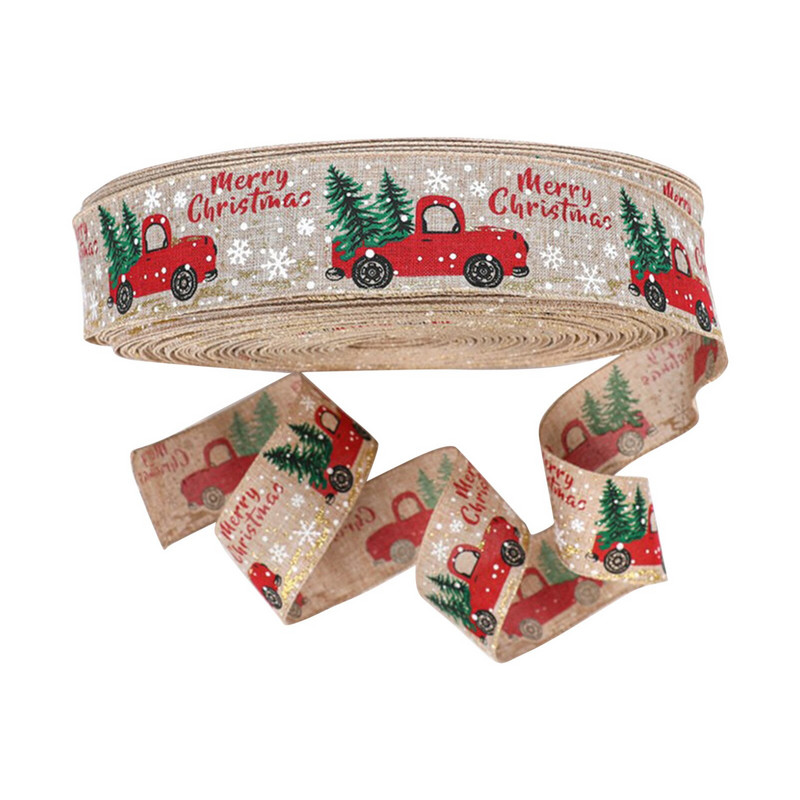 Panglici de pânză de Crăciun Decorare Crăciun Fericit Camion Pom de Crăciun Imprimare Arc Panglică de ambalare pentru cadouri Pandantiv brad de Crăciun