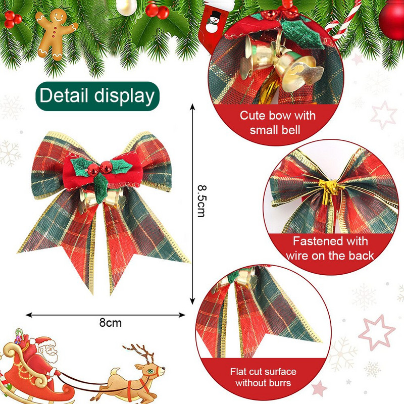 4 tk Jõulupuu kelluke vibud Kaunistused Jõulukelluke ripats Linasest lindist sõlm Kodupeokingitus Kodukaunistus