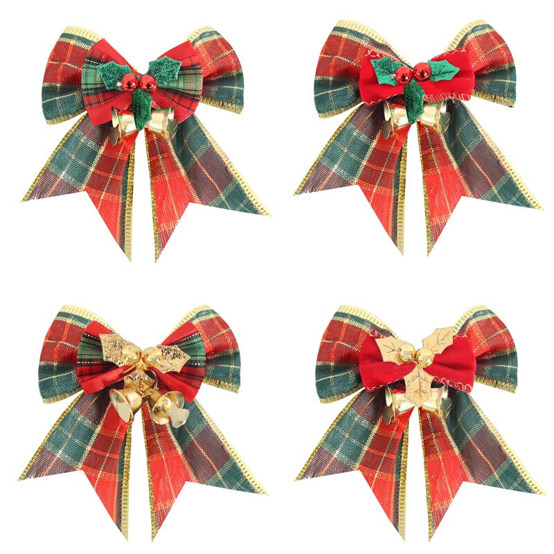 4 tk Jõulupuu kelluke vibud Kaunistused Jõulukelluke ripats Linasest lindist sõlm Kodupeokingitus Kodukaunistus