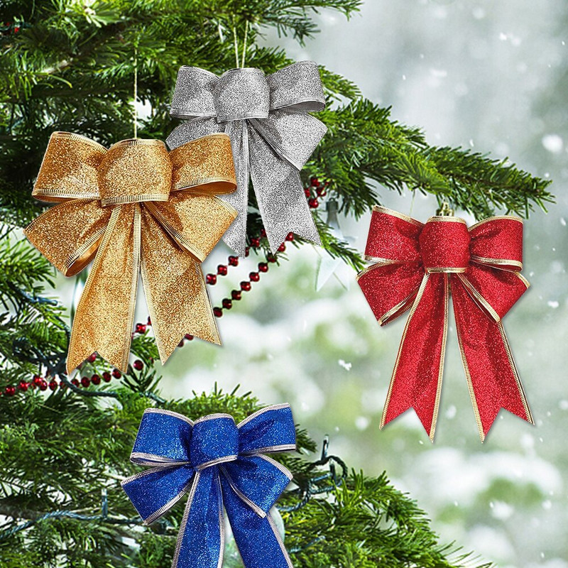 5 buc. Arcuri cu sclipici pentru pom de Crăciun Coroană de Crăciun Arcuri cu panglică Ornamente Anul Nou Decorare pentru petrecerea de sărbători de Crăciun Cadouri mari cu fundă