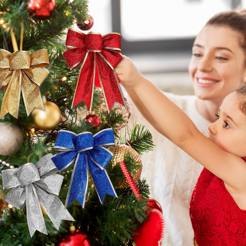 5 buc. Arcuri cu sclipici pentru pom de Crăciun Coroană de Crăciun Arcuri cu panglică Ornamente Anul Nou Decorare pentru petrecerea de sărbători de Crăciun Cadouri mari cu fundă