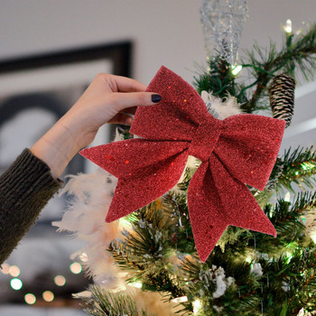 35cm Bowknot Bow Коледни орнаменти Tree Glitter Craft Bows Коледен венец гирлянда Winter Rustic Holiday Мини декоративна лента