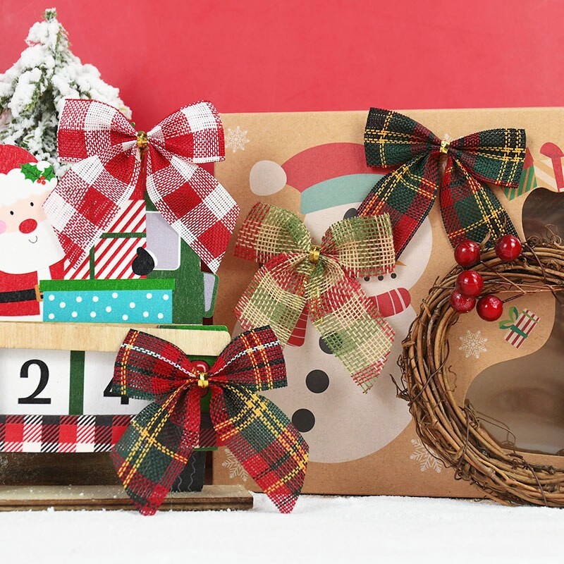10/20 τμχ Χριστουγεννιάτικες Φιόγκοι Πανί Καρό Bowkont Χριστουγεννιάτικο Δέντρο Στεφάνι Στολίδια Πρωτοχρονιάτικο χριστουγεννιάτικο πάρτι Χριστουγεννιάτικο κρεμαστό ντεκόρ Δώρα συσκευασία συσκευασίας
