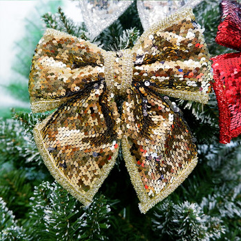 1 Τεμάχιο Μεγάλο Κόκκινο Χρυσό Sparkling Glitter Χριστουγεννιάτικη Κορδέλα Φιόγκος Διακόσμηση Χριστουγεννιάτικου Δέντρου Χειροποίητο Χριστουγεννιάτικο Στολίδι Διακόσμηση σπιτιού