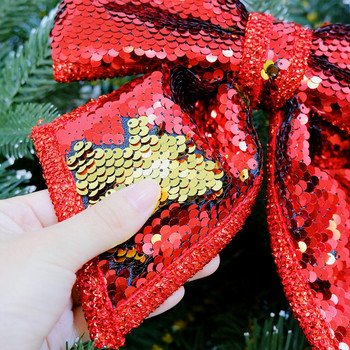 1 Τεμάχιο Μεγάλο Κόκκινο Χρυσό Sparkling Glitter Χριστουγεννιάτικη Κορδέλα Φιόγκος Διακόσμηση Χριστουγεννιάτικου Δέντρου Χειροποίητο Χριστουγεννιάτικο Στολίδι Διακόσμηση σπιτιού