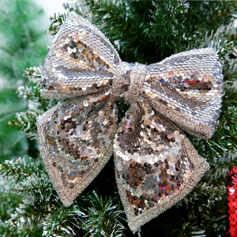 1 komad veliki crveni zlatni svjetlucavi božićni ukrasi s vrpcom i mašnom za božićno drvce Ručno izrađeni božićni ukrasi za uređenje doma