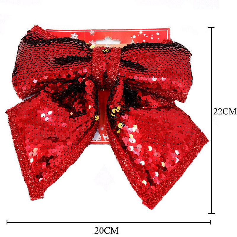 1 komad veliki crveni zlatni svjetlucavi božićni ukrasi s vrpcom i mašnom za božićno drvce Ručno izrađeni božićni ukrasi za uređenje doma
