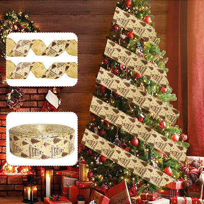 2M Коледна лента Телен ръб Опаковка за коледни подаръци Сгъваема лента за лък Xams Дърво Коледна украса 2023 г.
