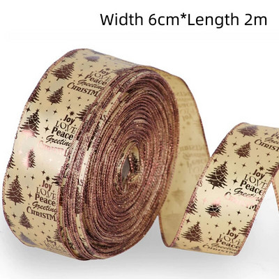 2M Ziemassvētku lente, stieples mala, Ziemassvētku dāvanu iepakojums, salokāma lente priekšgala Xams eglītes Ziemassvētku dekorēšanai 2023