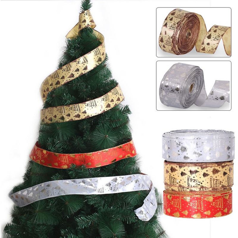 2M Ziemassvētku lente, stieples mala, Ziemassvētku dāvanu iepakojums, salokāma lente priekšgala Xams eglītes Ziemassvētku dekorēšanai 2023