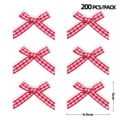 (200kom/pak) Crvene rešetkaste satenske mašne Mini veličina satenske vrpce Mašna Cvjetni obrt Božićni ukrasi za zabavu Navidad Kerst Decor Noel