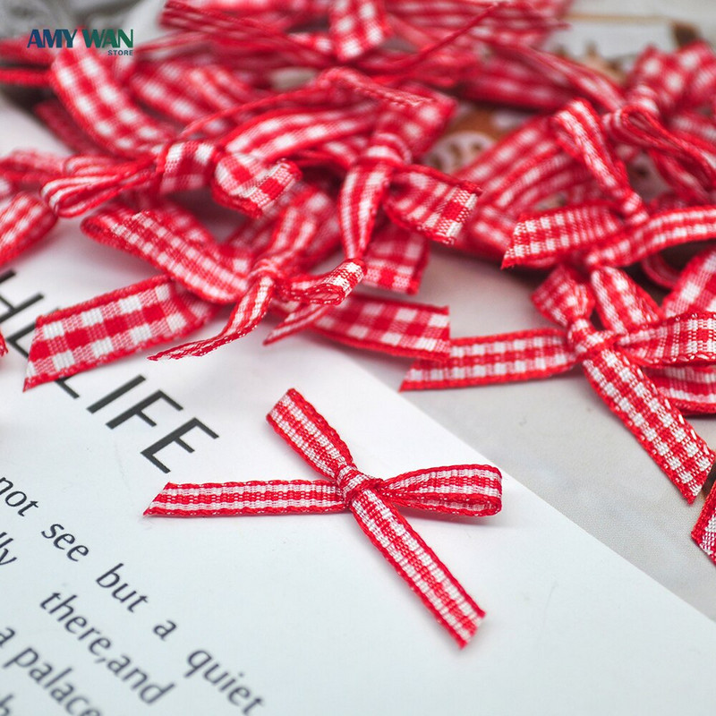 (200kom/pak) Crvene rešetkaste satenske mašne Mini veličina satenske vrpce Mašna Cvjetni obrt Božićni ukrasi za zabavu Navidad Kerst Decor Noel