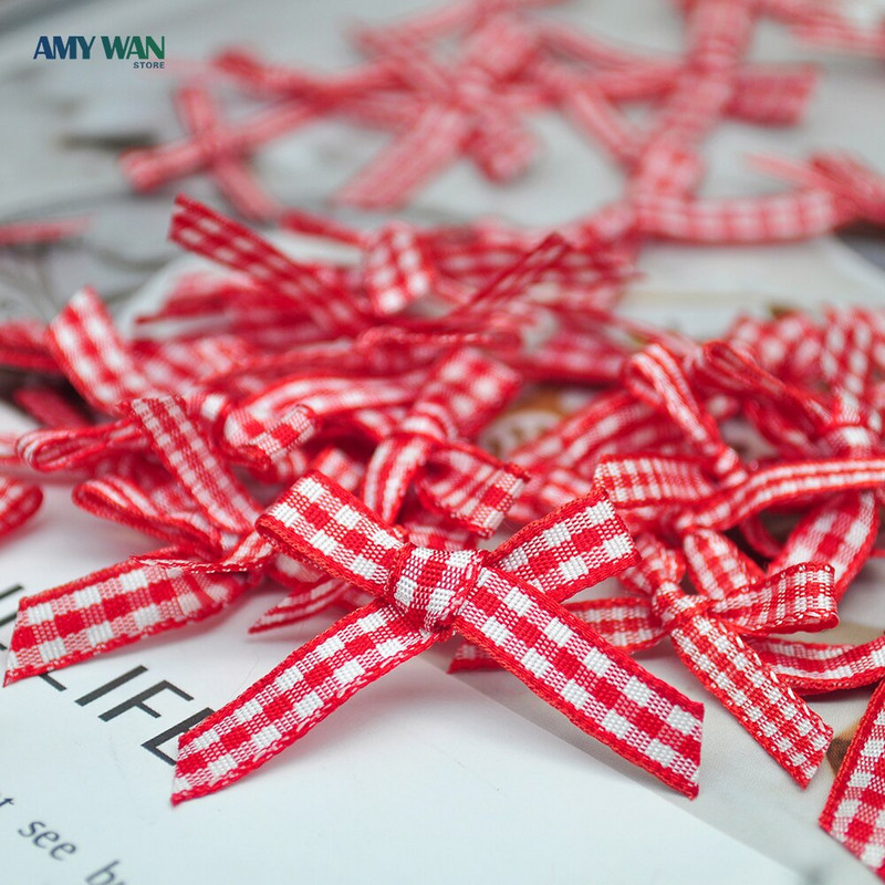 (200kom/pak) Crvene rešetkaste satenske mašne Mini veličina satenske vrpce Mašna Cvjetni obrt Božićni ukrasi za zabavu Navidad Kerst Decor Noel