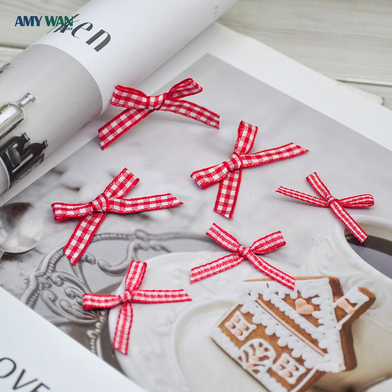 (200kom/pak) Crvene rešetkaste satenske mašne Mini veličina satenske vrpce Mašna Cvjetni obrt Božićni ukrasi za zabavu Navidad Kerst Decor Noel